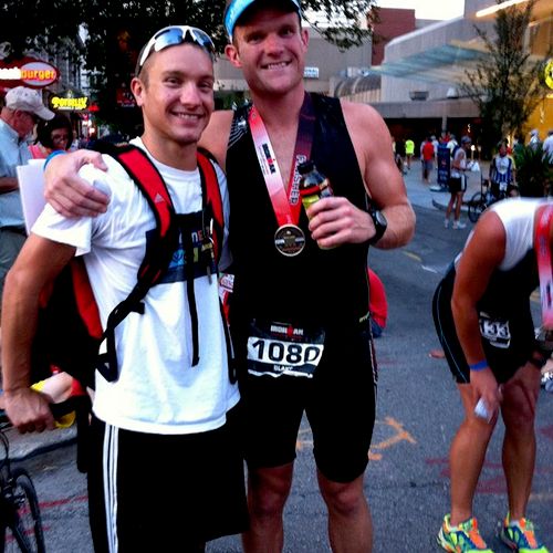 Meeting Blake at the finish of his first Ironman i