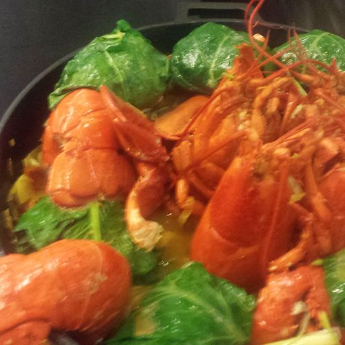 Maine Lobster, Atlantic Halibut Steamed in Kale