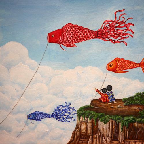 Flying Fish:
Illustration (mixed media- colored pe