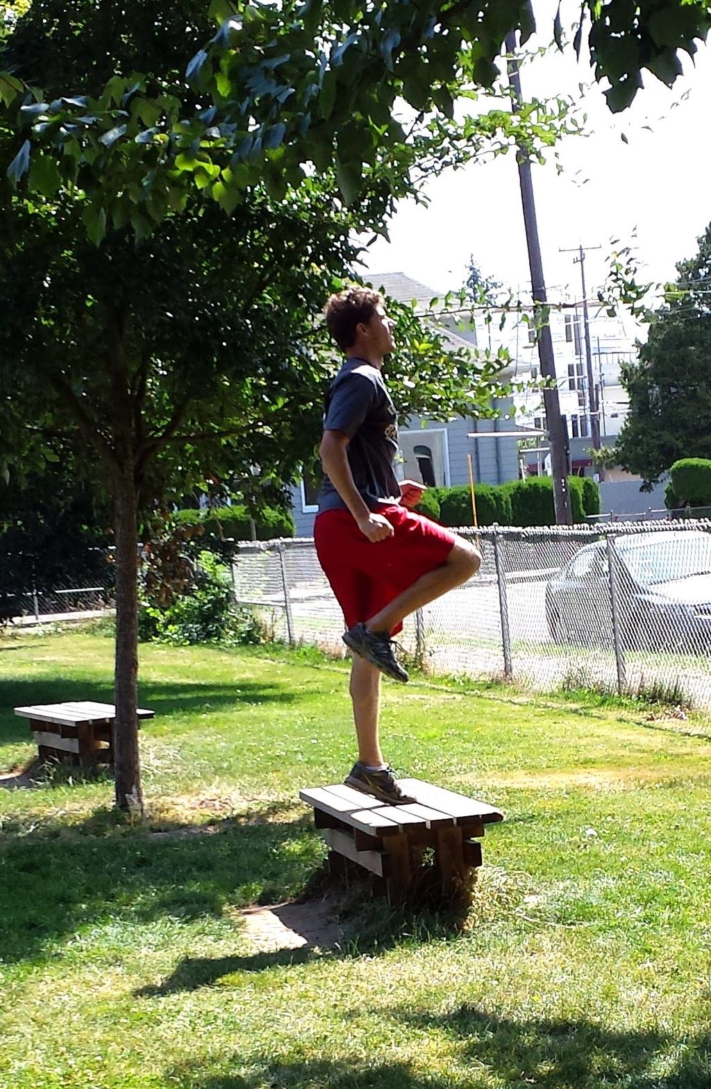 Eric doing single leg bench jumps as part of a str