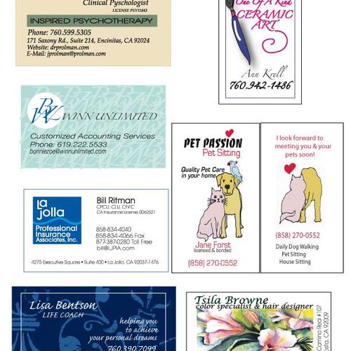 Samples of various Business Cards