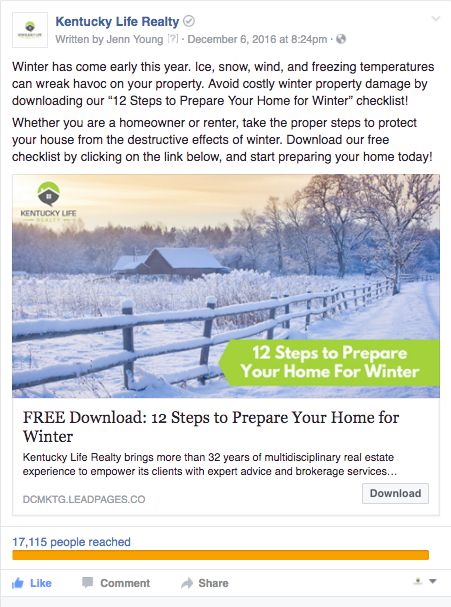 Facebook Ad to attract leads to free content opt-i
