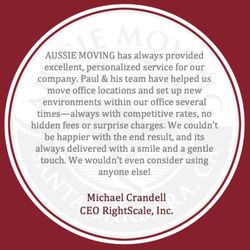 Another satisfied Office move customer for Aussie 