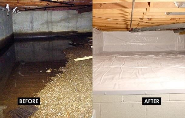 Crawl space encapsulation, before and after