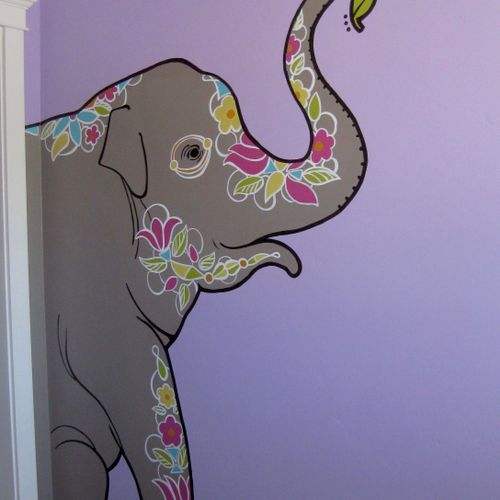 Sally the Elephant decorates a little girl's room 
