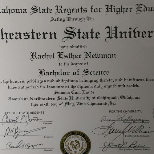 Bachelor of Science from Northeastern State Univer