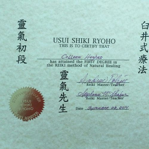 Certificate of completion of Level l Reiki.