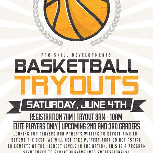 Basketball tryout flyers for Pro Skils Development