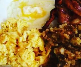Big Breakfast plate with Bacon Scrambled Eggs w/ C
