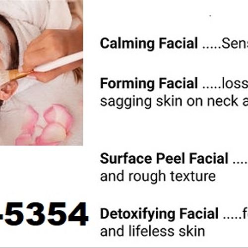Professional facials are included in our menu.