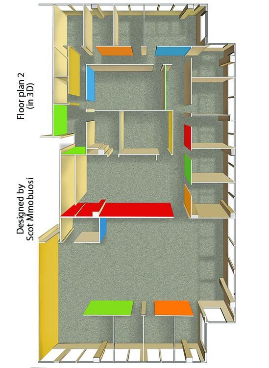 Floor plan rendered in 3D. Visit www.scotdesigns.c