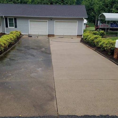 Before and after of driveway clean up.