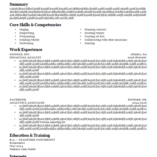 More traditional resume format