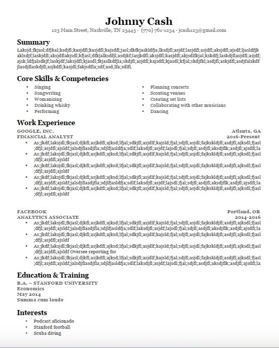 More traditional resume format
