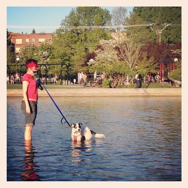 Denise and Sparky cooling off.
