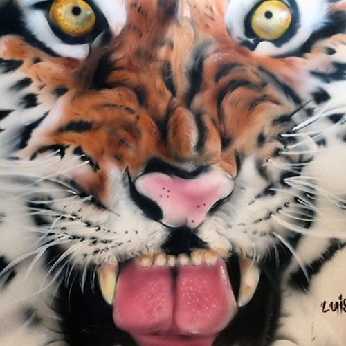 tiger style acrylic, airbrushed on board 20x30