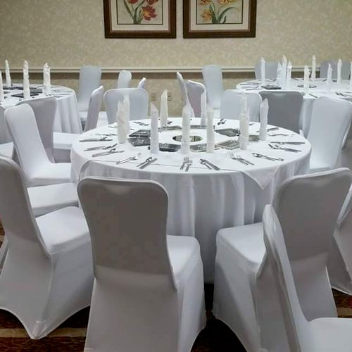 All white wedding reception Hotel ballroom at the 