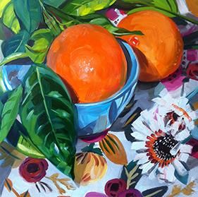 "Arizona Oranges, Arizona Flowers," 12" x 12", oil