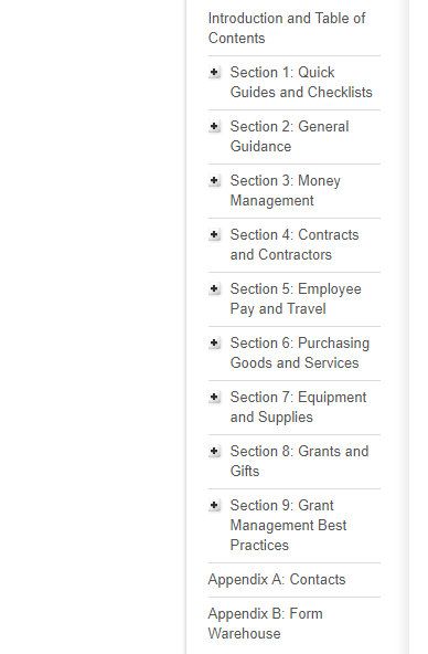 Sidebar navigation of a web-based procedure manual