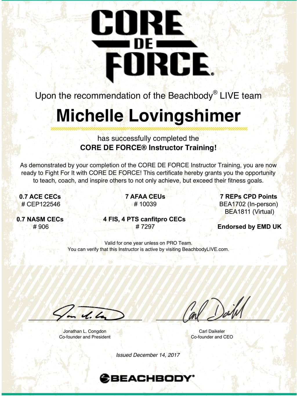 CORE DE FORCE Instructor