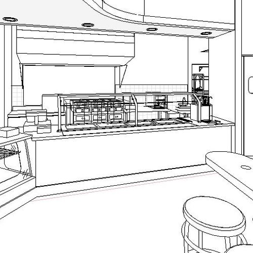 3D view of a restaurant while designing in the Rev