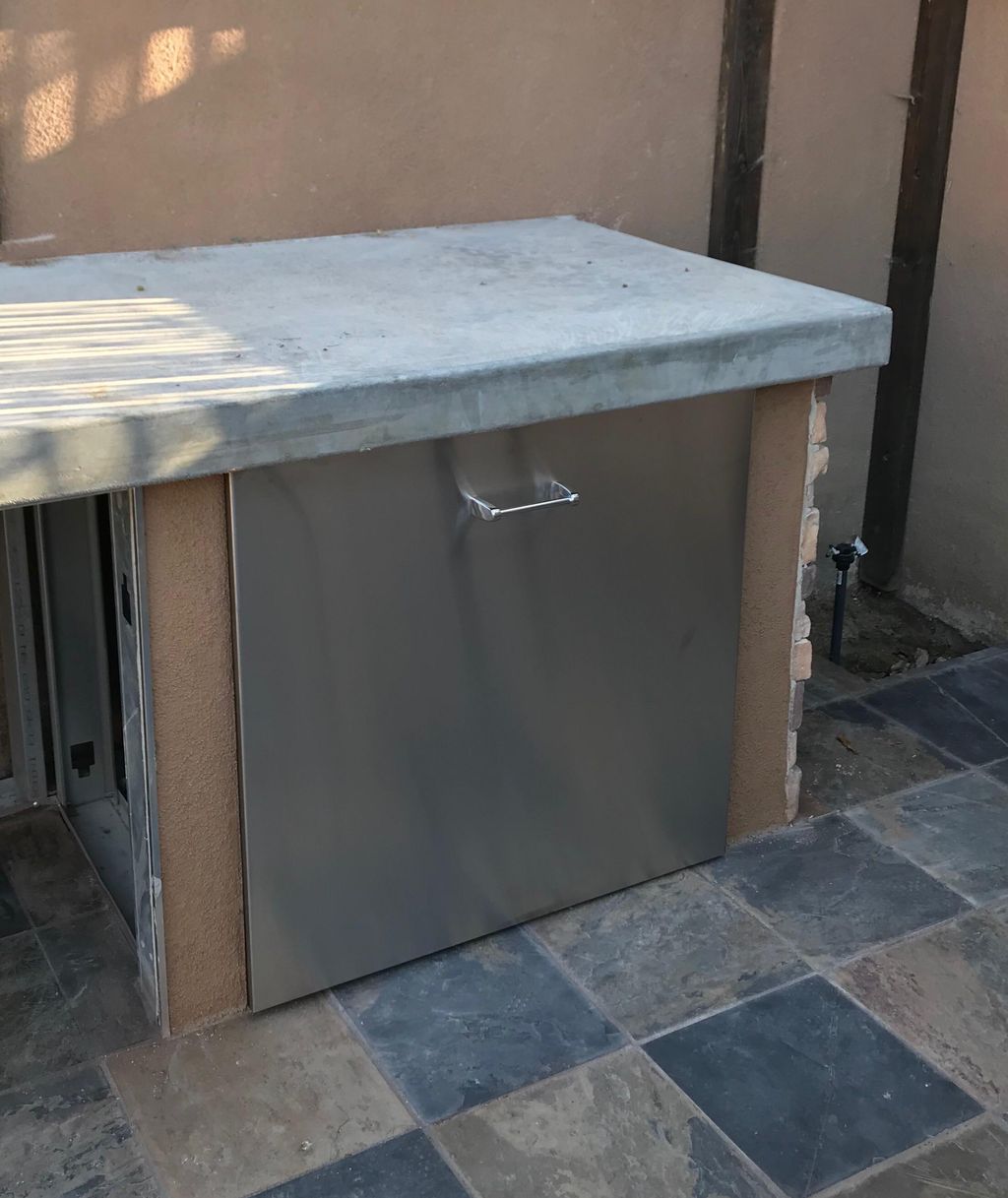 Custom stainless BBQ island drawer for propane sto
