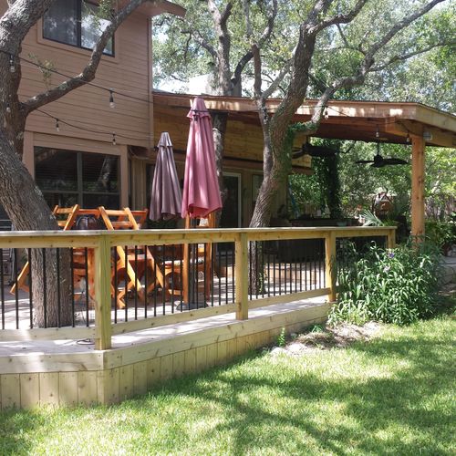 Cedar Deck with Metal Balusters and patio cover