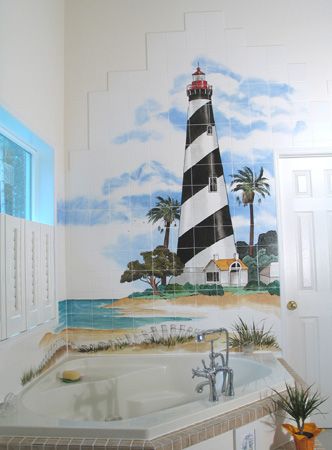 The St. Augustine, FL lighthouse in a bathroom.