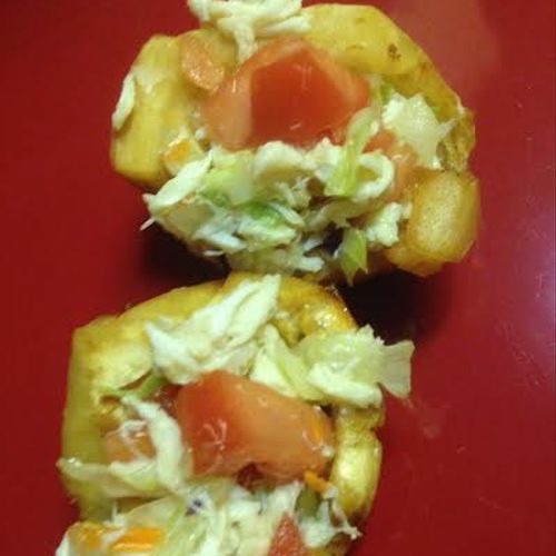 Breadfruit (pana) stuffed with crab salad
