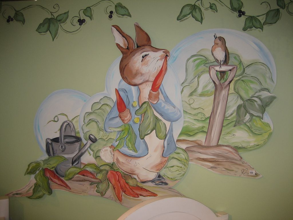 This mural is done with wood cutouts and paint cre