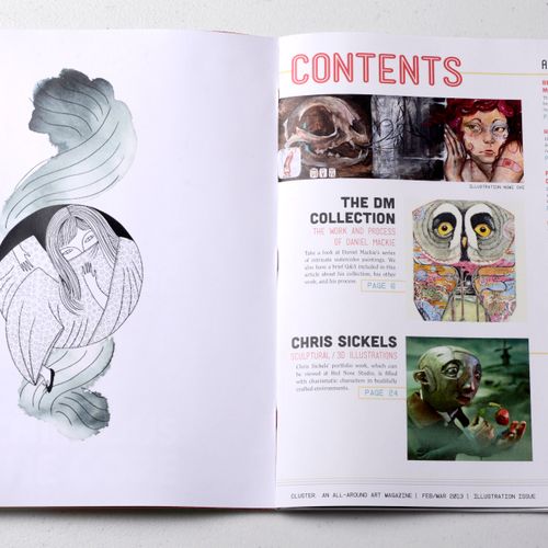 Contents page for an all-around art magazine.