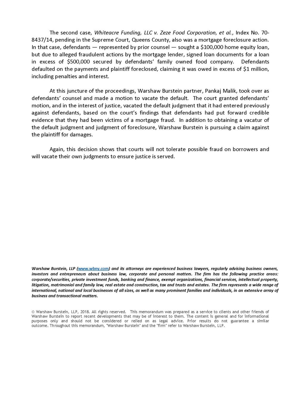 Decisions in Foreclosure Actions