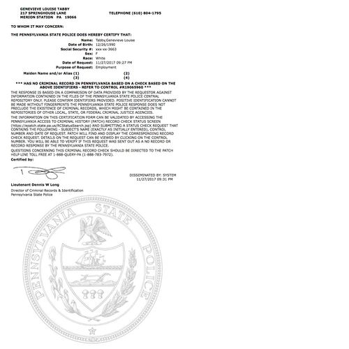 Pennsylvania Criminal Record Check Certification