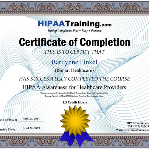 I am HIPAA certified