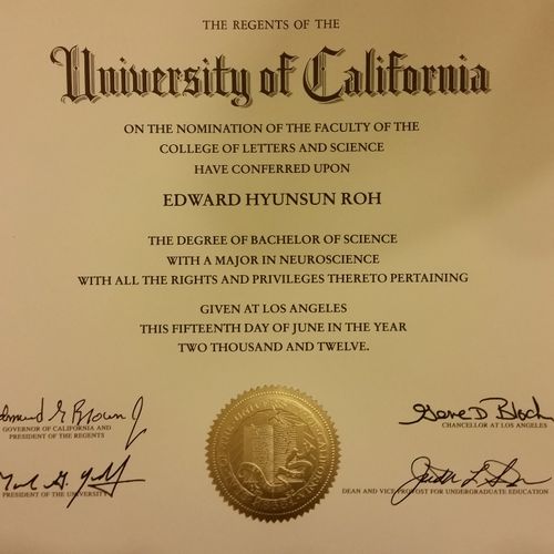 Ed's Diploma, B.S. in Neuroscience from UCLA