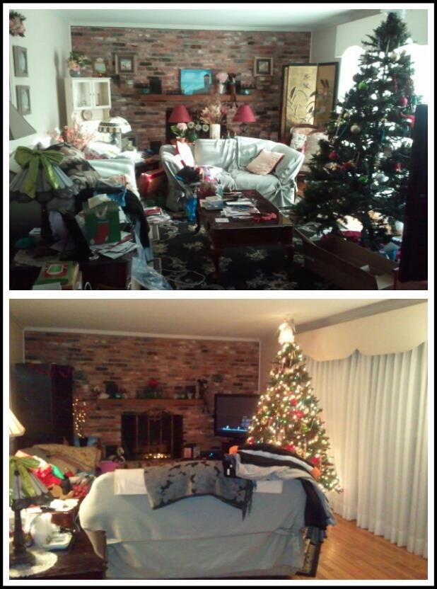 The top is a before picture of a living room I spa
