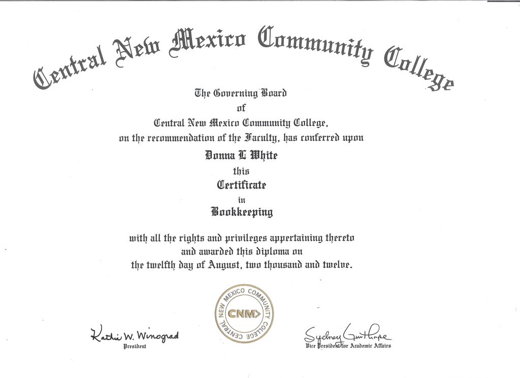 Bookkeeping Certificate