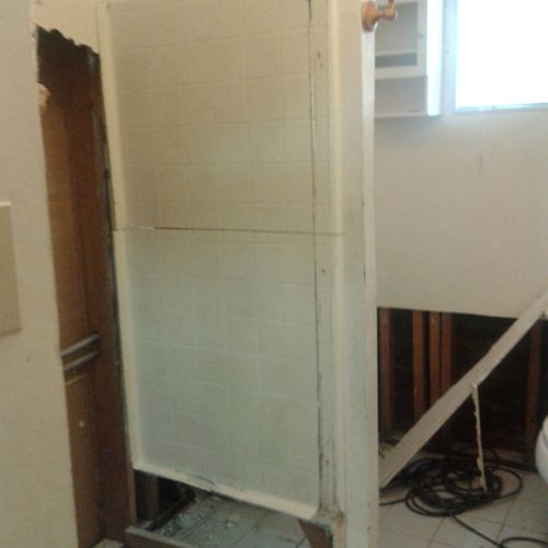 old shower end wall