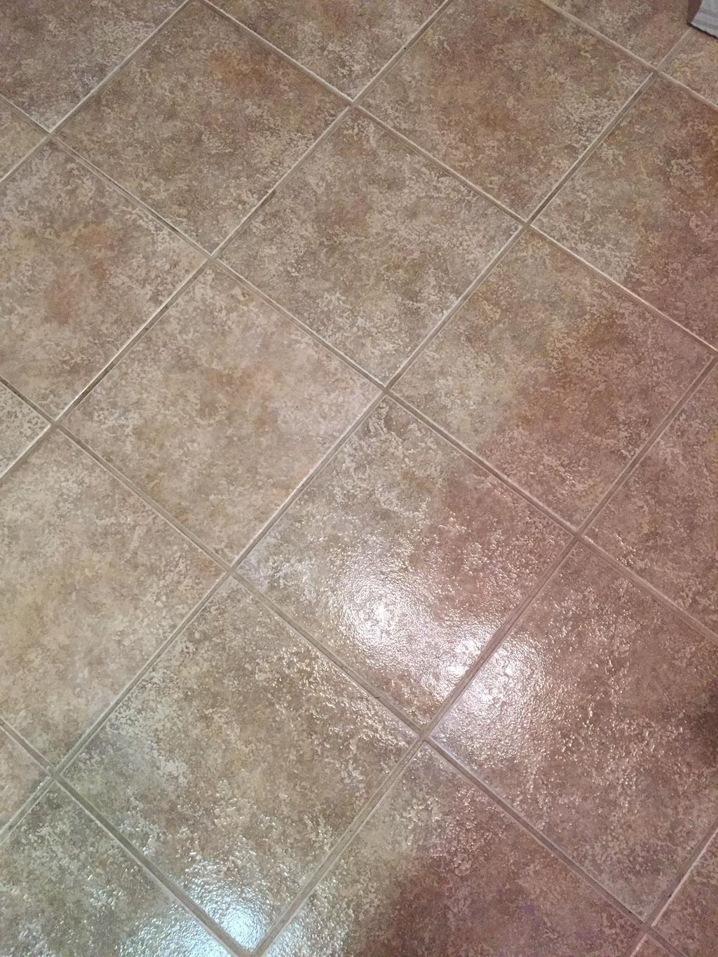 Original color grout and tile after cleaned and sh