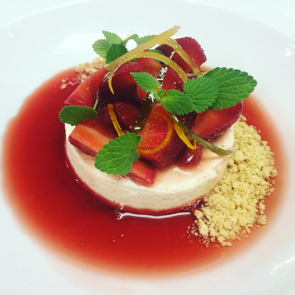 Creme Fraiche Semifreddo, Local Strawberry Consomm