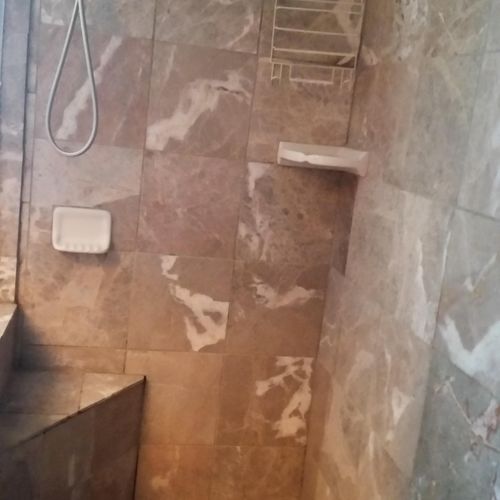 Marble tile installed in shower