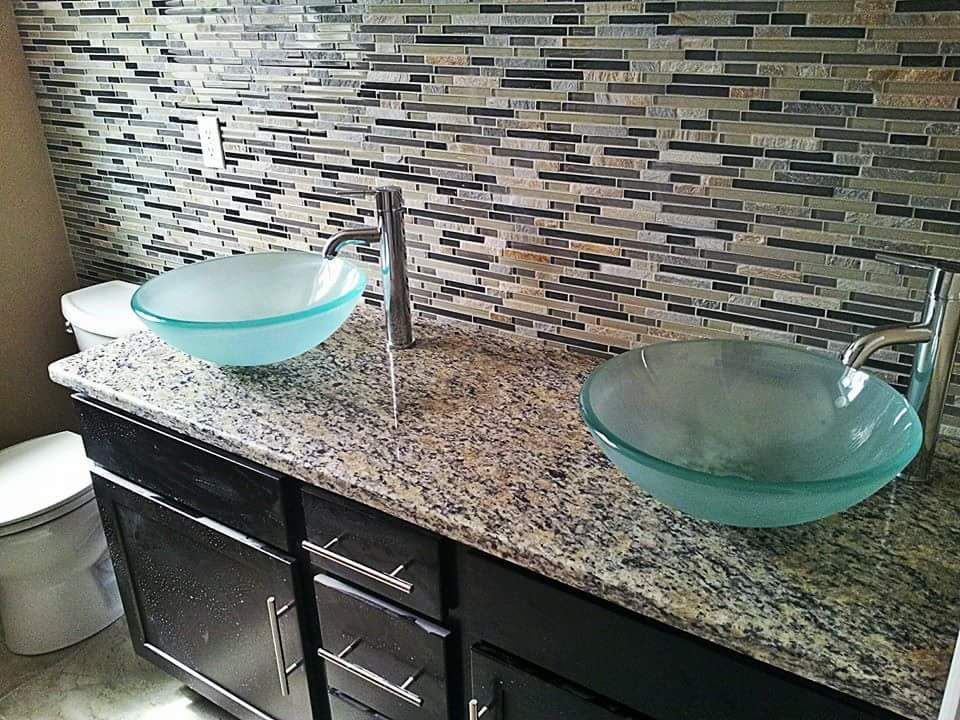 double vessel sink with bamboo faucets