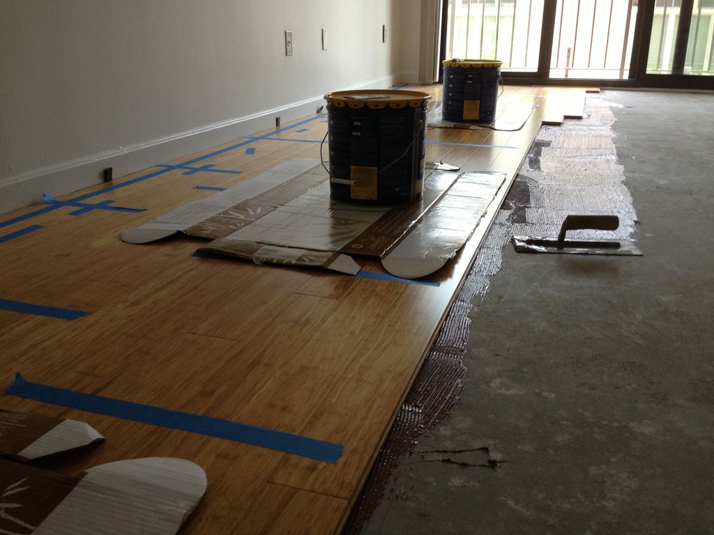 Glue-down Bamboo installation over concrete subflo