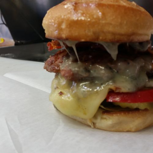 Pepper Bacon Slider with Pepper Jack cheese on a b