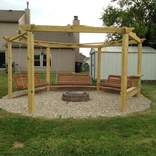 Completed 6 sided open top fire pit pergola, compl