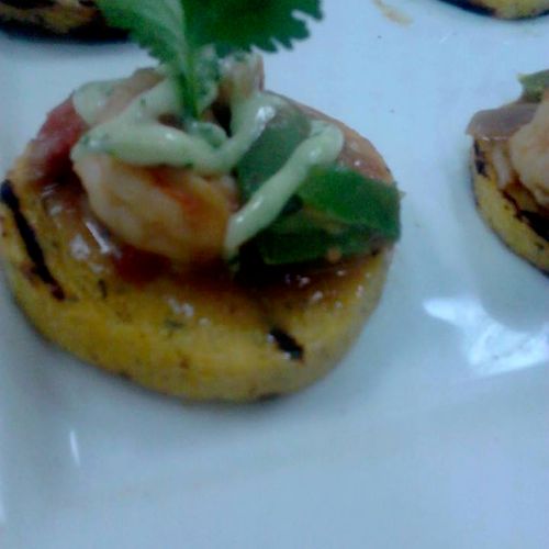 Shrimp and grits app/ BBQ shrimp on polenta
