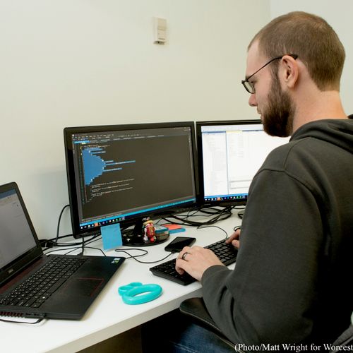 Lead Developer Matt Working on Mobile Software.