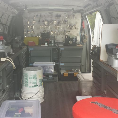 Inside view of one of our work vans.