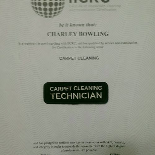 IICRC Certified Carpet Technician
