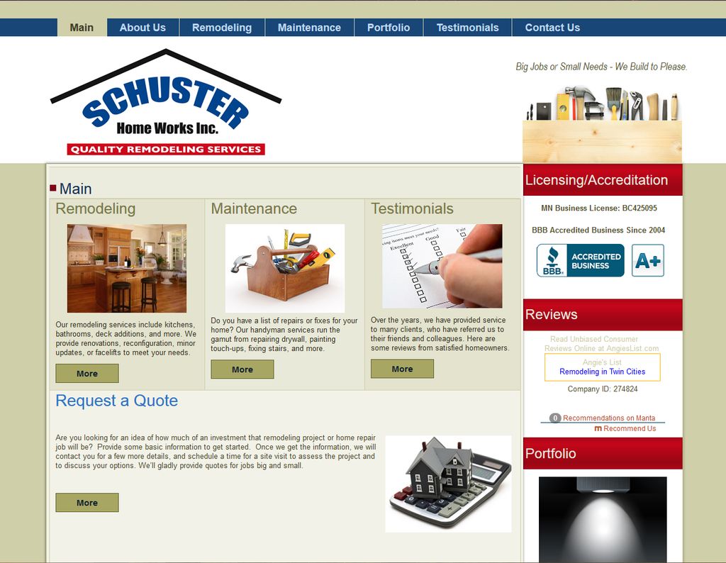 Schuster Home Works, Inc. (St. Paul, MN) Web Desig